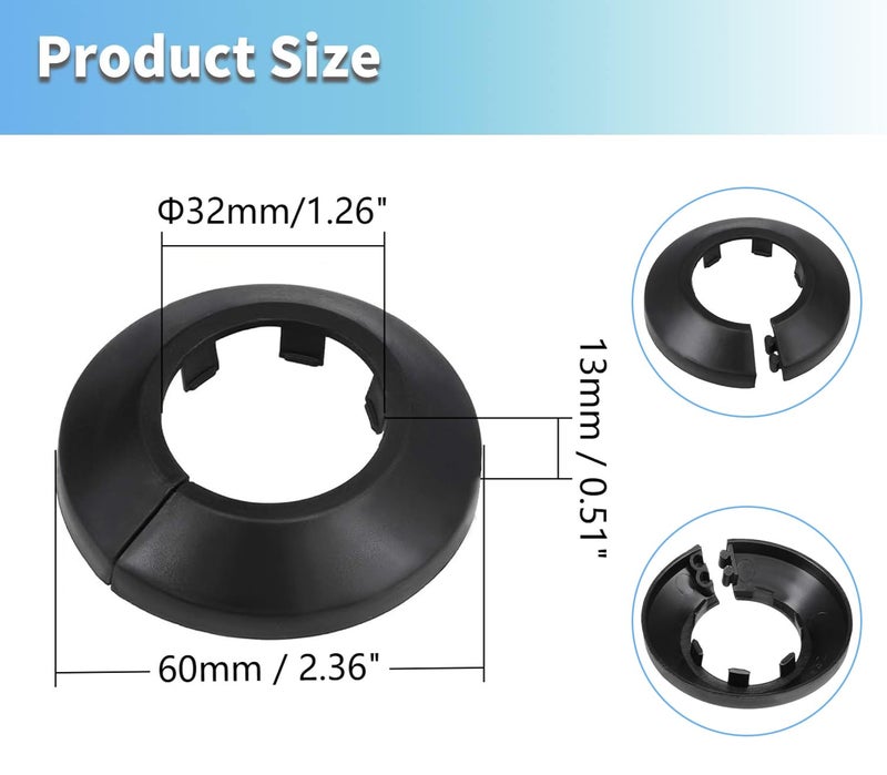MroMax Fit 1.26"" Outer Diameter Flange Water Pipe Cover Decoration Black Pipe Cover Radiator PP Plastic 32mm Escutcheon Pipe Collar for Wall Pipe Tube Decoration 4Pcs - Image 3